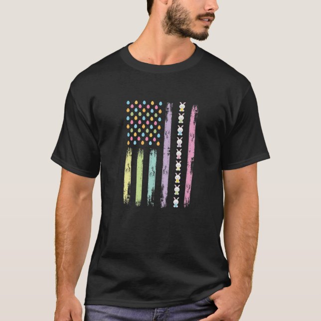 T-shirt Jour de Pâques Oeufs américains Drapeau Drôle lapi (Devant)