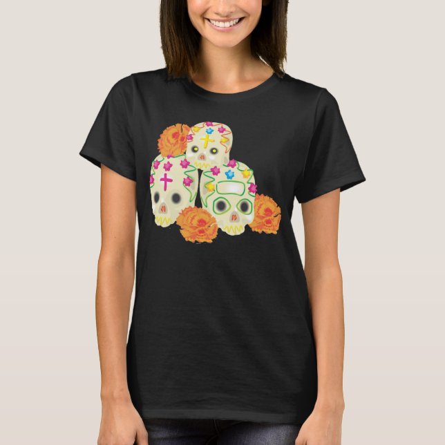 T-shirt Jour des Crânes de Sucre Morts et Marigolds (Devant)