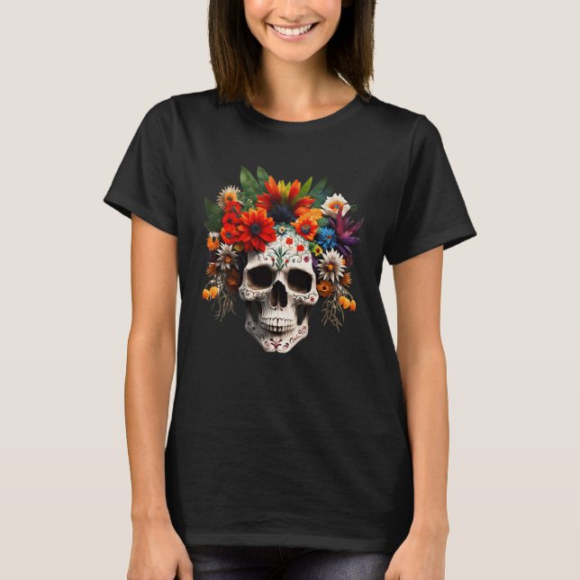 T-shirt Jour des Roses du crâne de sucre mort (Devant)