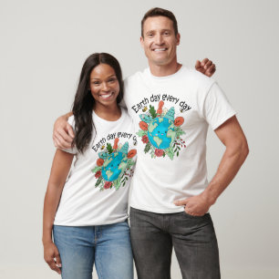 T-shirt Jour des terres quotidien - Globe souriant mignon