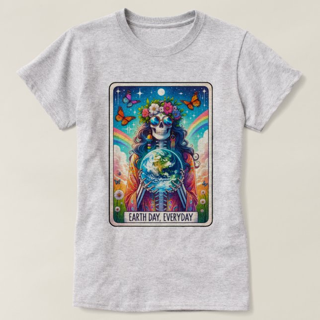T-shirt Jour des terres quotidien Skeleton Tarot Card T-sh (Design devant)
