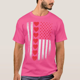 T-shirt Jour des Valentines Drapeau américain Coeurs rouge