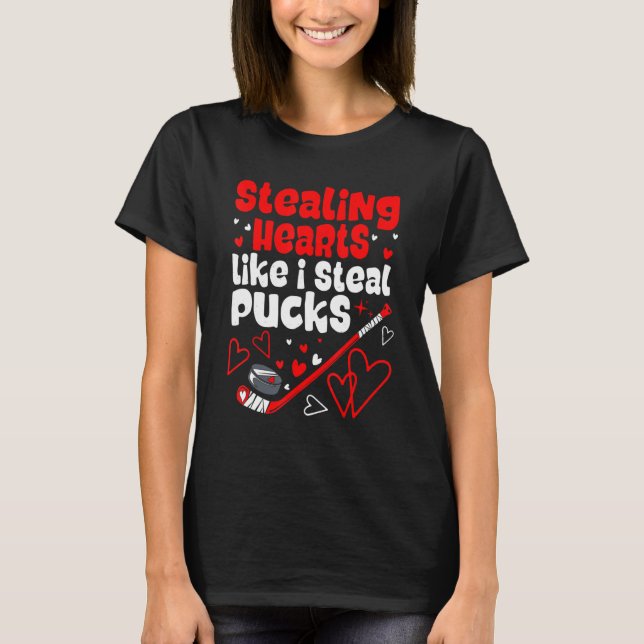 T-shirt Jour des Valentines Hockey sur glace Coeurs volant (Devant)