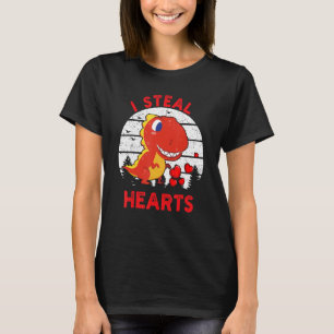 T-shirt Jour des Valentines Rétro Dinosaure I Voler Coeurs