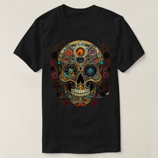 T-shirt Jour d'Halloween du crâne de sucre de Boho mort (Design devant)