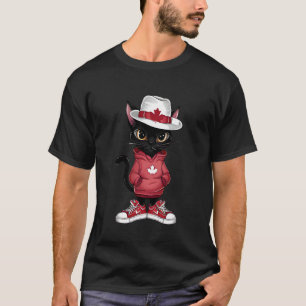 T-shirt Jour du Canada Drôle Cool Chat Noir Drapeau du Can