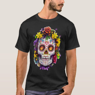T-shirt Jour du crâne de sucre floral des morts Dia De Mue