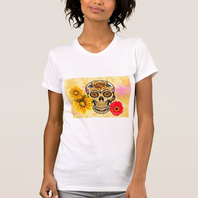 T-shirt Jour du crâne floral mort (Devant)