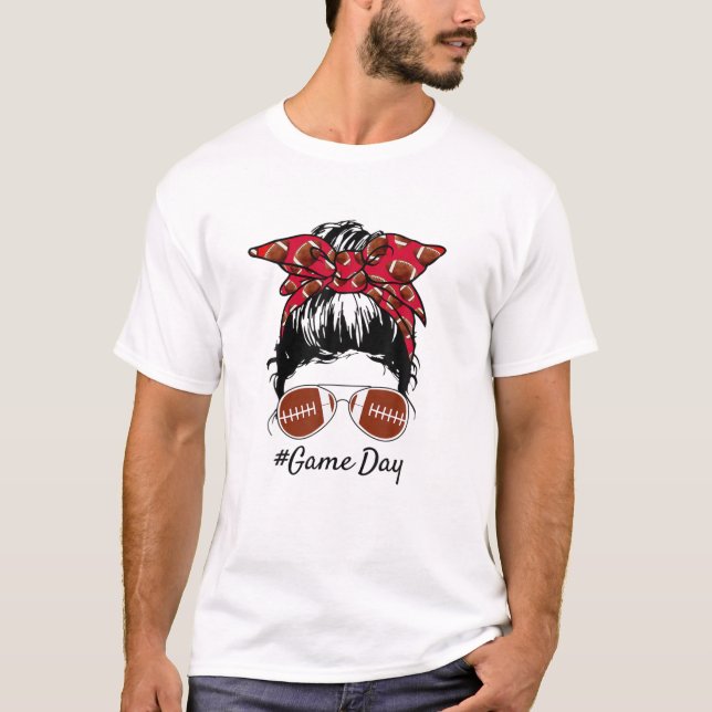 T-shirt Jour du jeu de football Messy Bun Funny Football f (Devant)