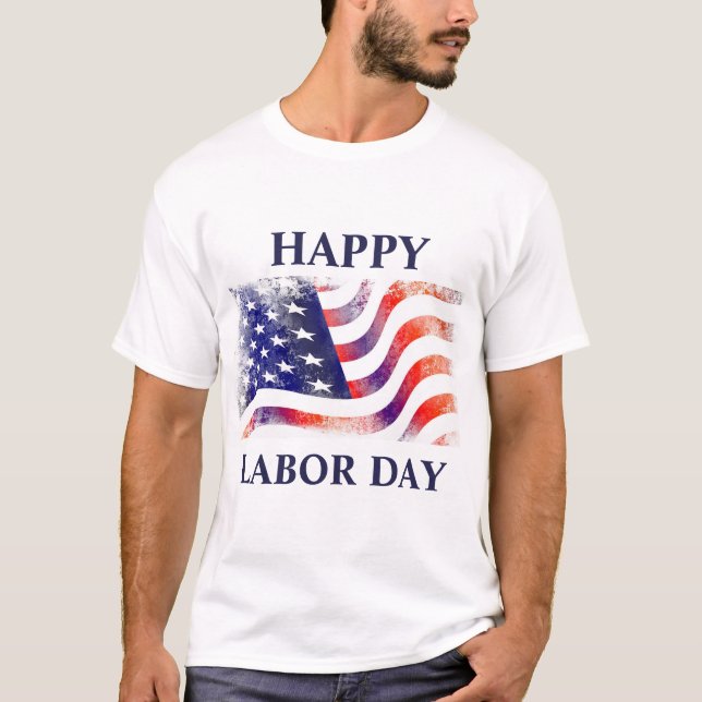 T-shirt Jour du travail du drapeau américain en bleu rouge (Devant)