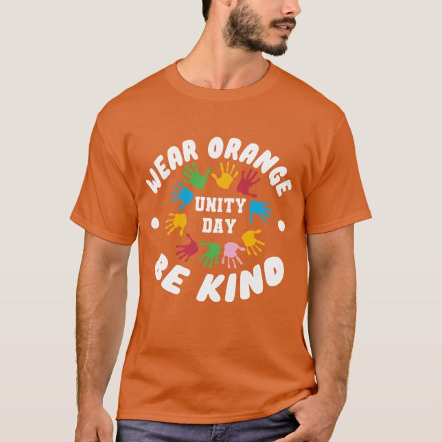T-shirt jour d'unité porter orange être gentil (Devant)