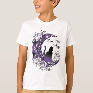 T-shirt Jour Graphique Mystique Céleste Noir Chat Lune