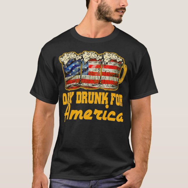 T-shirt Jour ivre Pour L'Amérique Amateurs De Bière Drapea (Devant)
