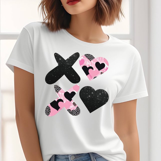 T-shirt Jour Xoxo Valentines Noir et Rose (Créateur téléchargé)