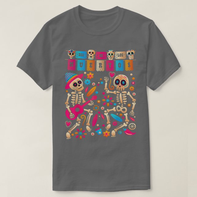 T-shirt Journée Dia De los Muertos du squelette de l'Améri (Design devant)