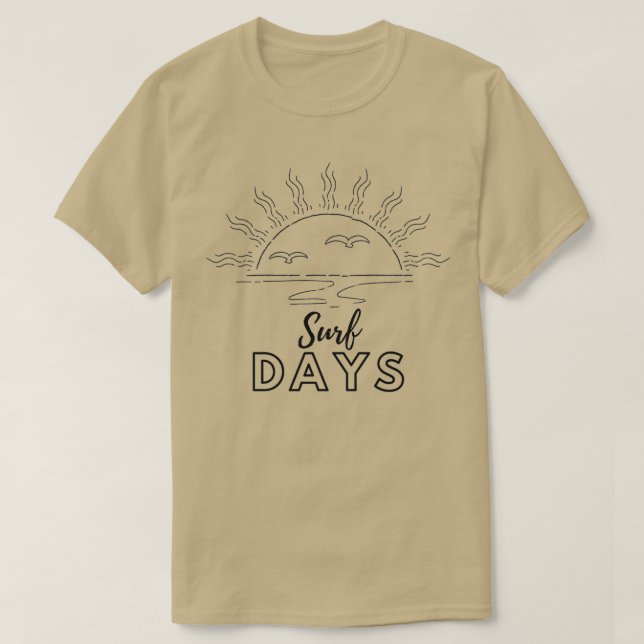 T-shirt Jours de Surf simple avec coucher de soleil (Design devant)