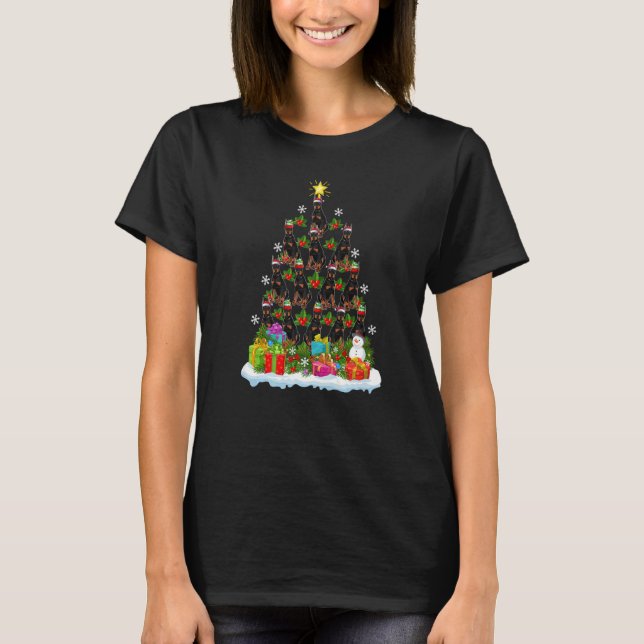T-shirt Jours fériés Père Noël Doberman Chien de Noël Arbr (Devant)