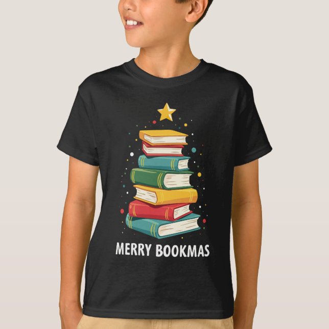 T-shirt Joy Bookmas - Festive Book Stack for Book Lovers (Devant)