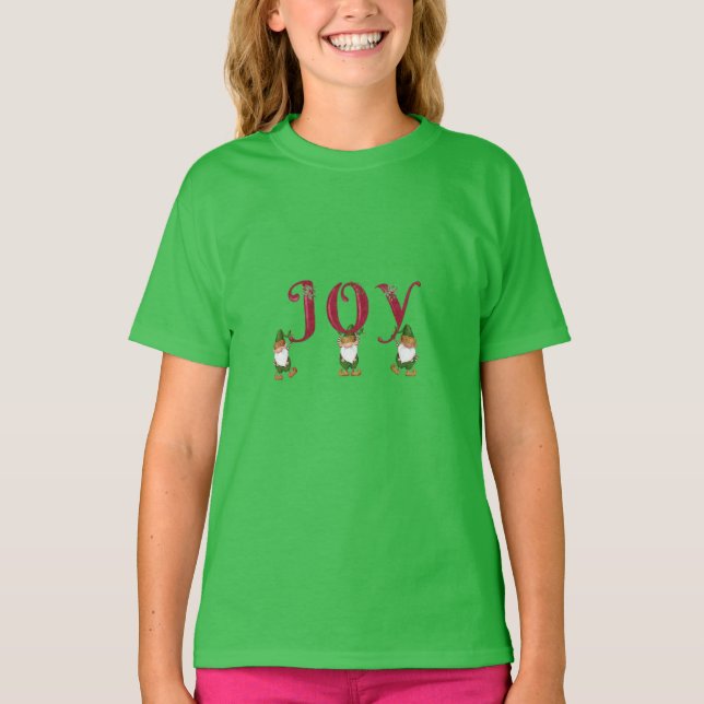T-shirt JOY Christmas Elves tenant des Lettres (Devant)
