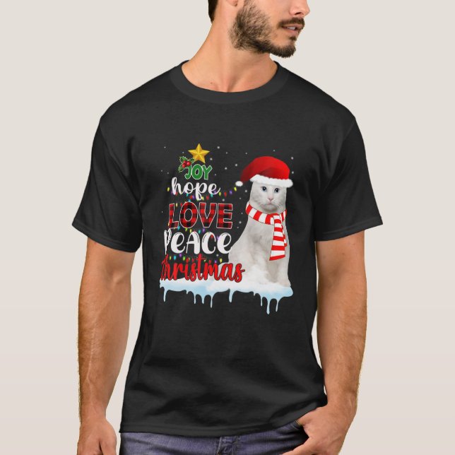 T-shirt Joy Hope Love Peace Christmas Tree Chat Noël Cadea (Devant)