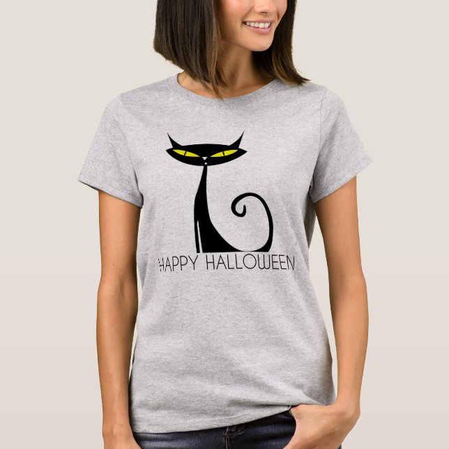 T-shirt Joyeuse chemise de chat noir Halloween (Devant)