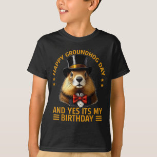 T-shirt Joyeuse fête de la marmotte Oui c'est mon annivers
