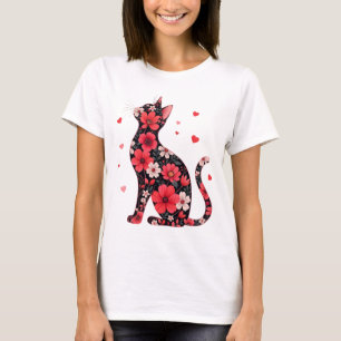 T-shirt Joyeuse fête de la Saint-Valentin Fleurie Chat Sai