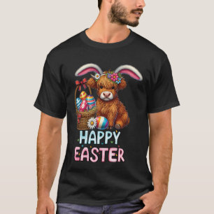 T-shirt Joyeuse fête de Pâques Vache des Highlands Lapin d