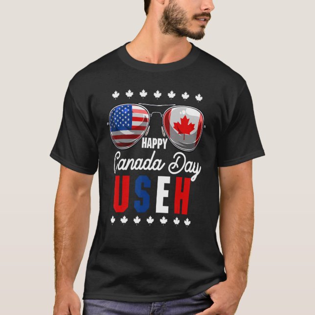 T-shirt Joyeuse fête du Canada avec les lunettes de drapea (Devant)