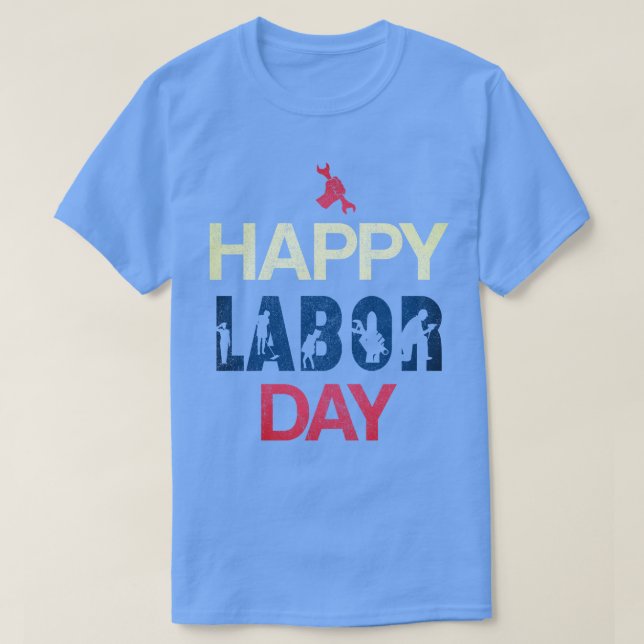 T-shirt Joyeuse Fête Du Travail En Rouge Blanc Bleu (Design devant)