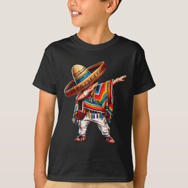 T-shirt Joyeuse fête mexicaine 2025 Boy Dabbing Poncho Cin (Devant)