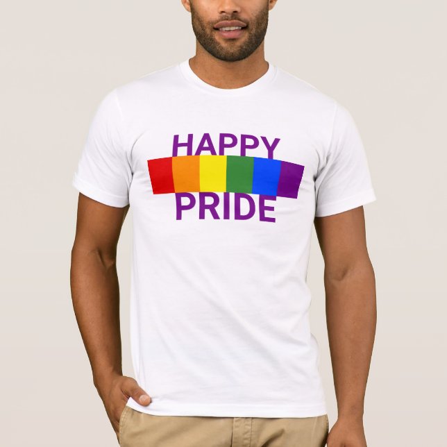 T-shirt Joyeuse Fierté LGBT Rayure Arc-en-ciel (Devant)