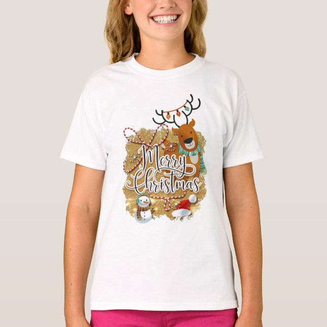 T-shirt Joyeuse image de Noël Filles T.Shirt basique (Devant)