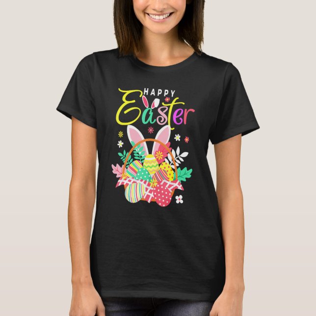 T-shirt Joyeuse Panier OEufs de Pâques Oreilles de lapin (Devant)
