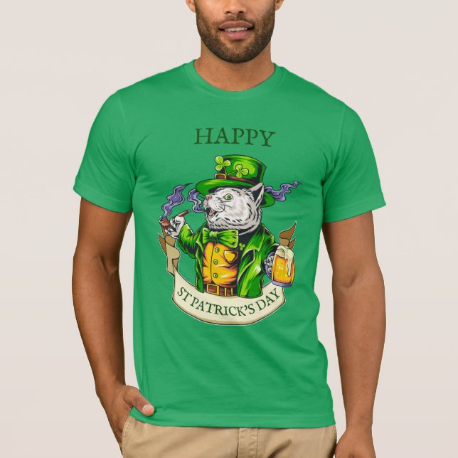 T-shirt Joyeuse Saint-Patrick Bière Chat Irlandais Drôle (Devant)