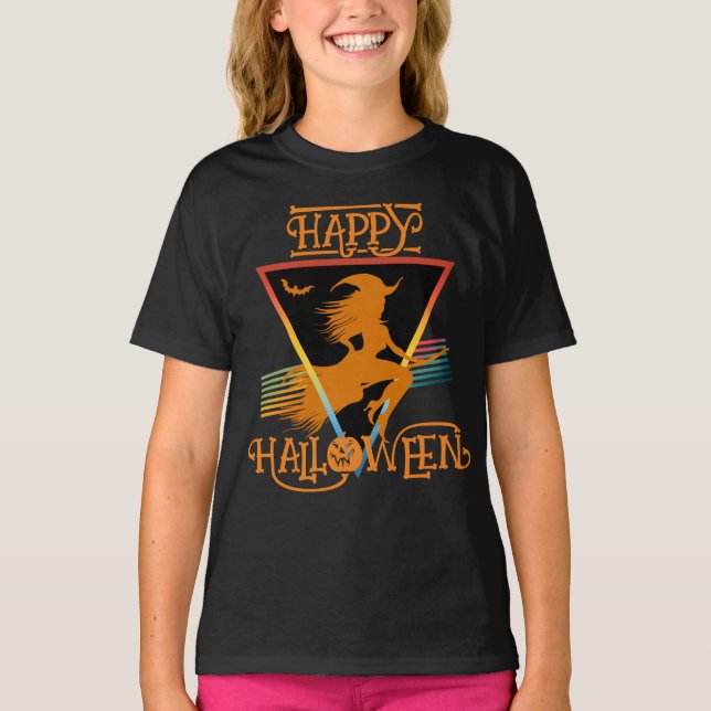 T-shirt Joyeuse sorcière Halloween Oranges noires (Devant)