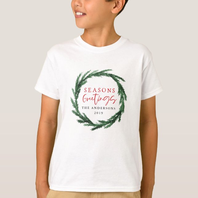 T-shirt Joyeuses Fêtes aquarelle wreath vacances moderne (Devant)