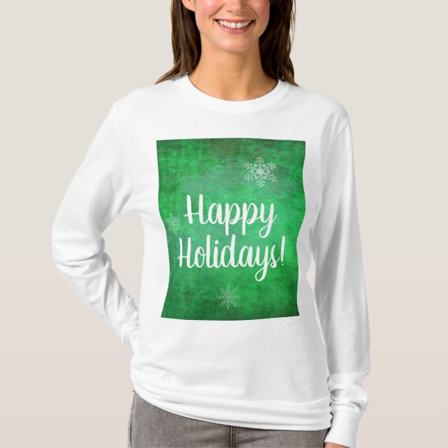 T-shirt Joyeuses fêtes de neige sur vert (Devant)