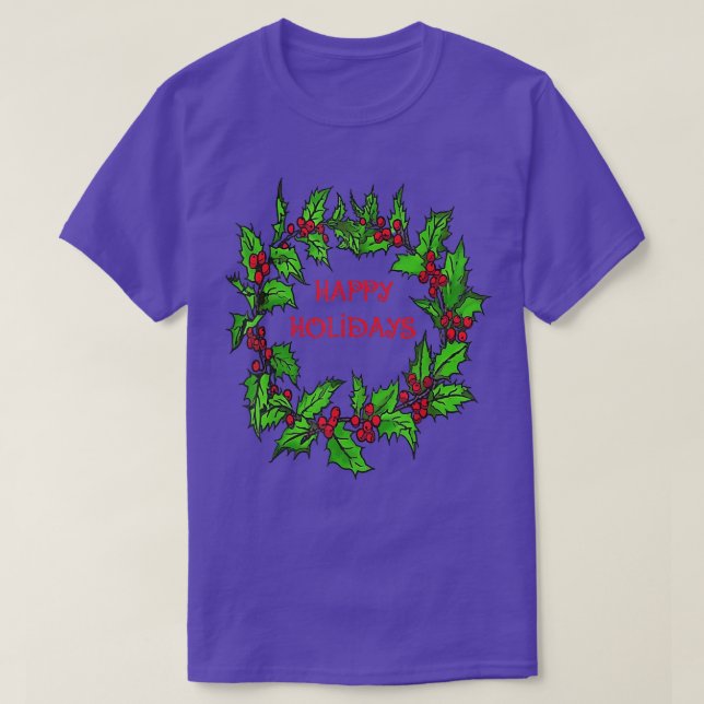 T-shirt Joyeuses fêtes Noël Holly Wreath (Design devant)