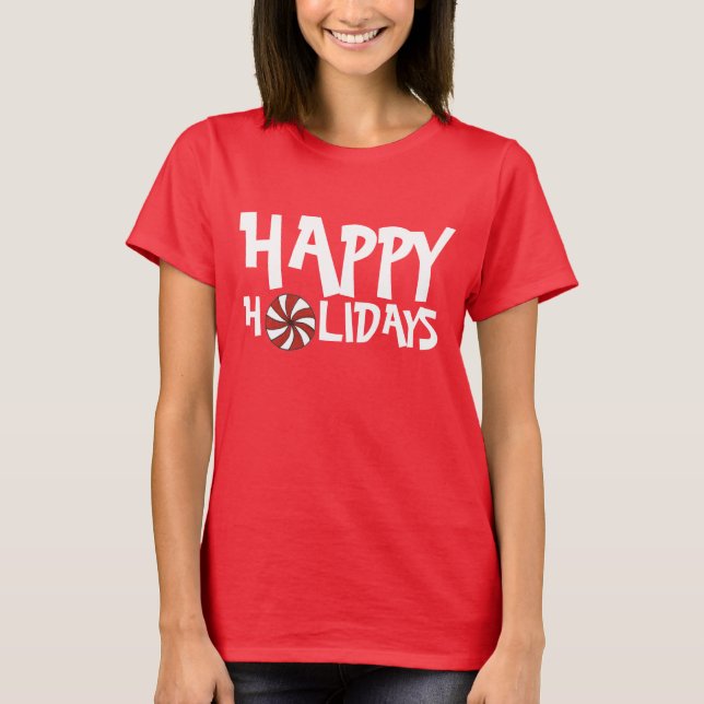 T-shirt Joyeuses fêtes Noël Sucre de canne de menthe rouge (Devant)