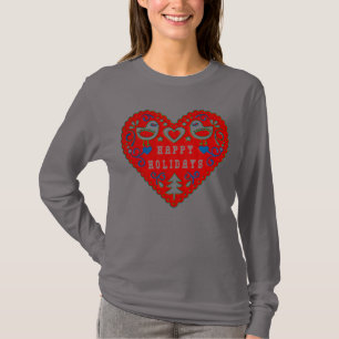T-shirt Joyeuses fêtes rouges Festive Folk Art Heart