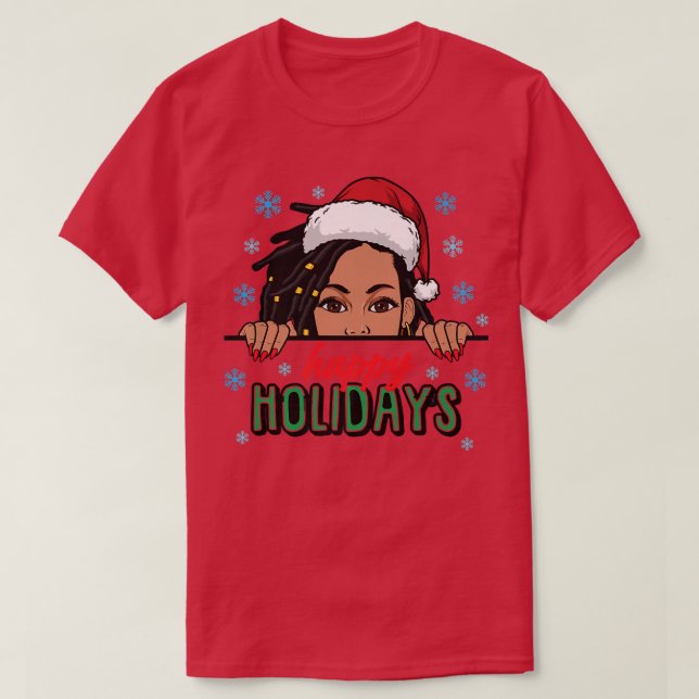 T-shirt Joyeuses vacances Noël Neige Melanin Femmes Noir (Design devant)