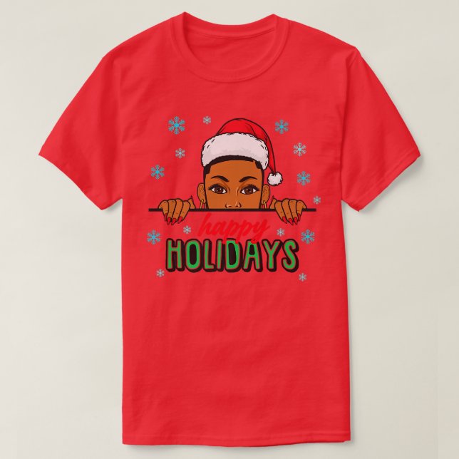 T-shirt Joyeuses vacances Noël Neige Melanin Femmes Noir (Design devant)