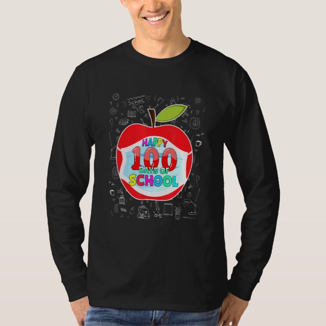 T-shirt Joyeux 100 Jours De L'École Masque Visage Enseigna (Devant)