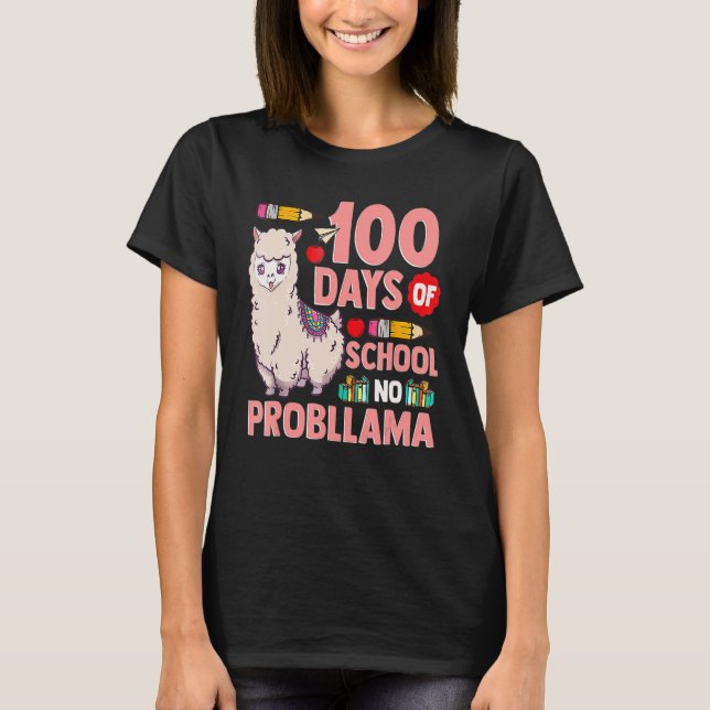 T-shirt Joyeux 100 Jours D'École Pas De Problème Llama 100 (Devant)