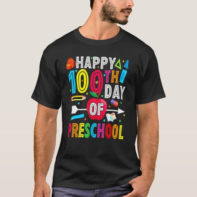 T-shirt Joyeux 100E Jour De L'École 100 Jours De Préscolai (Devant)