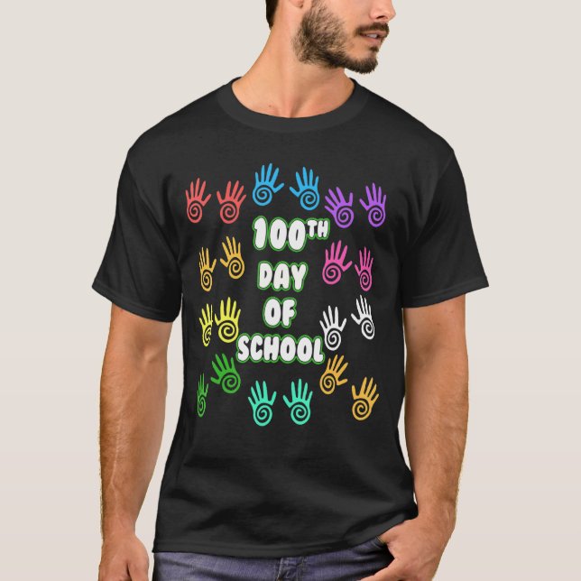 T-shirt Joyeux 100e Jour De L'École Mains Enseignant Étudi (Devant)