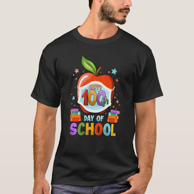 T-shirt Joyeux 100ème Jour De L'École Masque Visage Enseig (Devant)