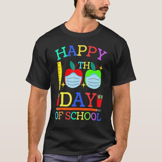 T-shirt Joyeux 100ème Jour De L'École Pomme Masque Visage  (Devant)