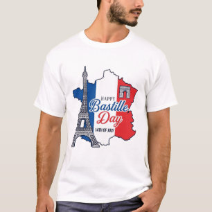 T-shirt Joyeux 14 juillet France Carte Tour Eiffel Vector_